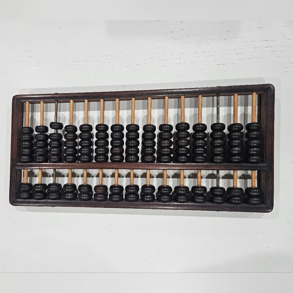 Vintage Wooden Abacus with Black Beads